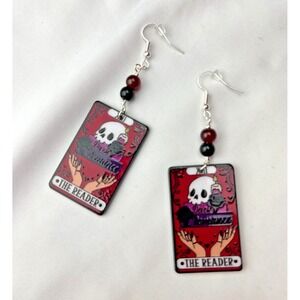 Handmade Dangly Earrings The Dark Romance Reader Tarot Card Bookworm Fantasy Emo